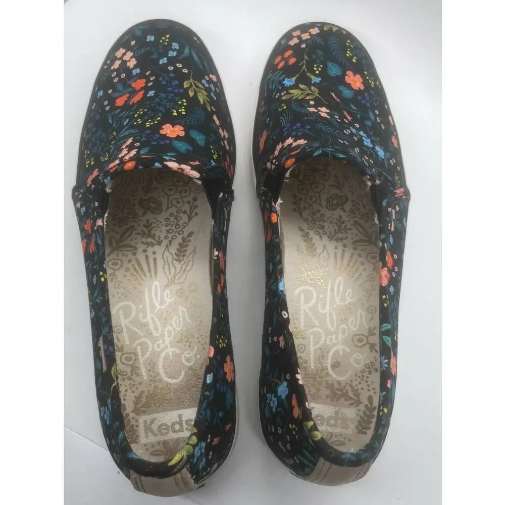 Rifle Paper Co. Keds Black Floral Slip On Sneakers Size 6.5